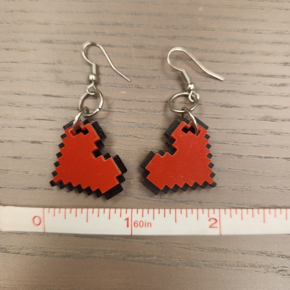 8-bit red heart earrings